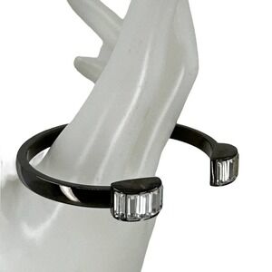 Kiam Family Cubic Zirconia Gun Metal Cuff Link baguette Crystal Bracelet